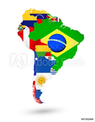 Picture of South America Map with flags and location on world map